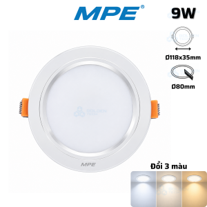 Đèn LED Downlight 3 Màu DLB 9W