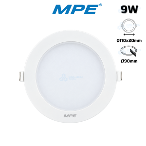 Đèn Led Panel Âm trần Nhựa Siêu Mỏng MPE 9W Đục lỗ Ø90mm Trắng, Trung tính, Vàng RPL3-9ST/N/V