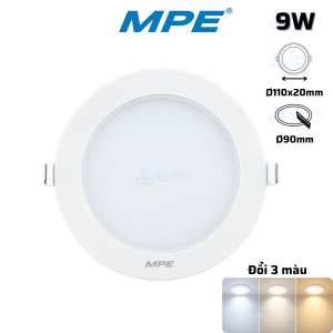 Đèn Led Panel Âm trần Nhựa Siêu Mỏng MPE 9W Đục lỗ Ø90mm Đổi 3 màu RPL3-9S/3C