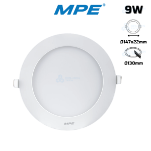 Đèn Led Panel Âm trần Nhựa Siêu Mỏng MPE 9W Đục lỗ Ø130mm Trắng, Trung tính, Vàng RPL3-9T/N/V