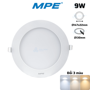 Đèn Led Panel Âm trần Nhựa Siêu Mỏng MPE 9W Đục lỗ Ø130mm Đổi 3 màu RPL3-9/3C