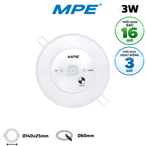 Đèn LED MPE downlight âm trần khẩn cấp 3W mã EM-AT