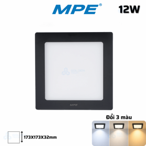 Đèn LED Panel Ốp Nổi Nhựa Đen, Mặt Vuông 3 Màu SSPLB2-12W