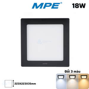 Đèn LED Panel Ốp Nổi Nhựa Đen, Mặt Vuông 3 Màu SSPLB2-18W