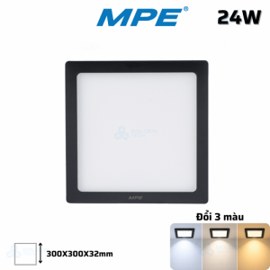 Đèn LED Panel Ốp Nổi Nhựa Đen, Mặt Vuông 3 Màu SSPLB2-24W