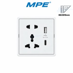 Ổ Cắm Đa Năng + Ổ Cắm Đơn 2 Chấu + 2USB S7MS-USB-W