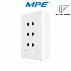 Bộ Ổ Cắm Đơn: 3 Ổ Cắm 2 Chấu & Đế Nổi Đơn