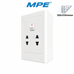 Bộ Công Tắc Ổ Cắm Đơn: 1 Công Tắc, 2 Ổ Cắm 2 Chấu & Đế Nổi Đơn