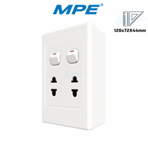 Bộ Công Tắc Ổ Cắm Đơn: 2 Công Tắc, 2 Ổ Cắm 2 Chấu & Đế Nổi Đơn