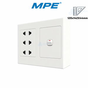 Bộ Công Tắc Ổ Cắm Đôi: 1 Công Tắc, 3 Ổ Cắm 2 Chấu & Đế Nổi Đôi
