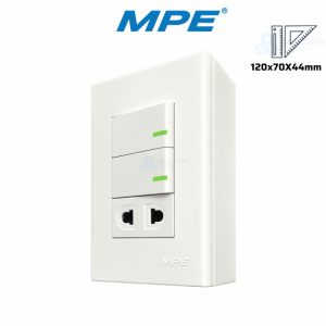 Bộ Công Tắc Ổ Cắm Đơn: 2 Công Tắc, 1 Ổ Cắm 2 Chấu & Đế Nổi Đơn