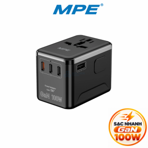 Ổ cắm du lịch đa năng,Tích hợp 3 cổng USB-C, 1 cổng USB-A, sạc nhanh GaN 100W mã TA7